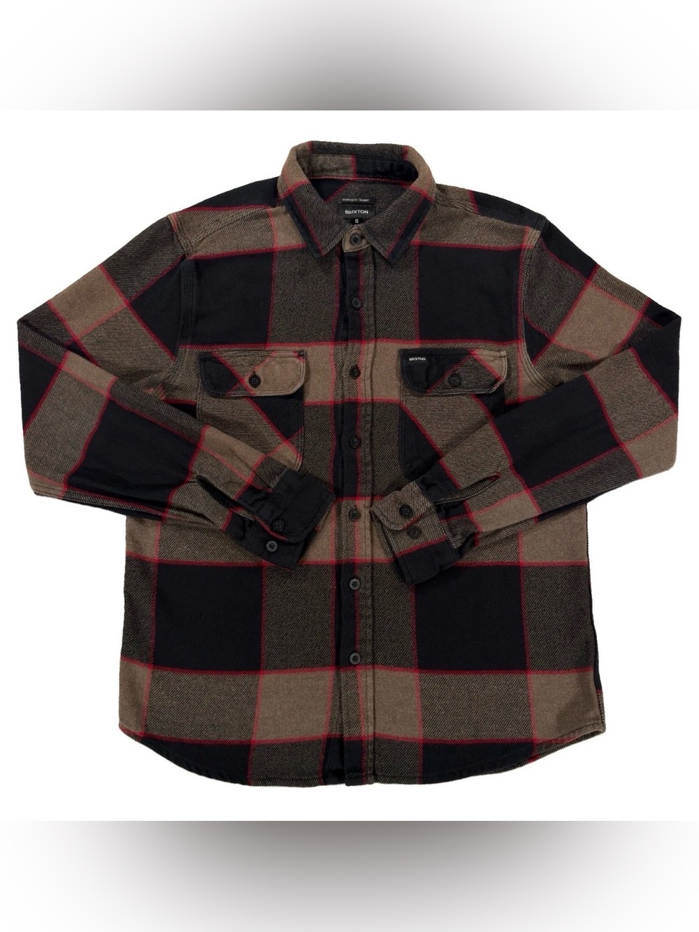 Brixton Bowery Flannel Shirt Mens Small S Gray Charcoal Plaid Long Sleeve Button